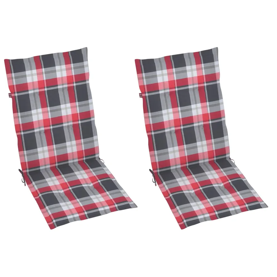 Chaises de jardin lot de 2 et coussins à carreaux rouges Teck - 6