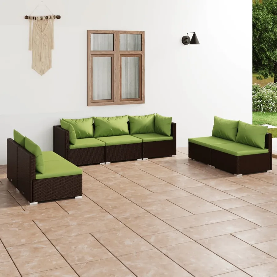 Salon de jardin 7 pcs avec coussins Résine tressée Marron
