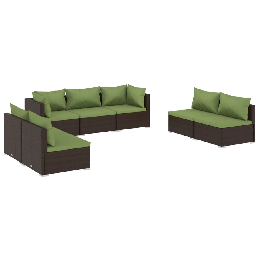 Salon de jardin 7 pcs avec coussins Résine tressée Marron - 2
