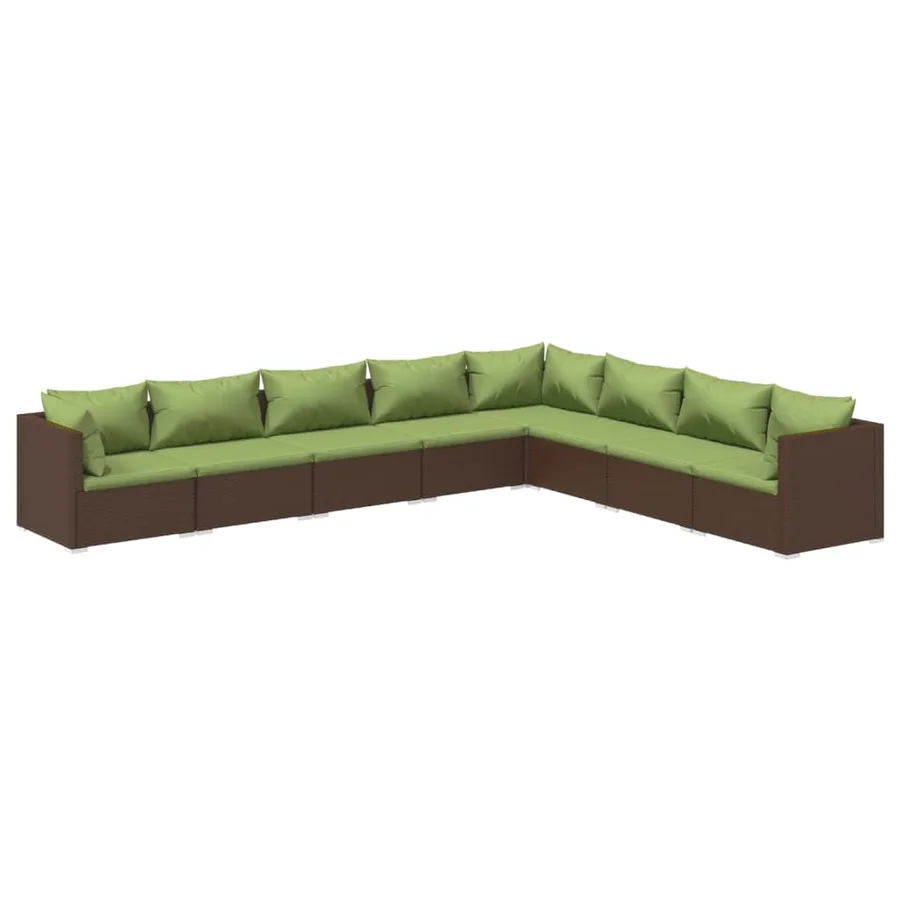 Salon de jardin 8 pcs avec coussins résine tressée marron - 2