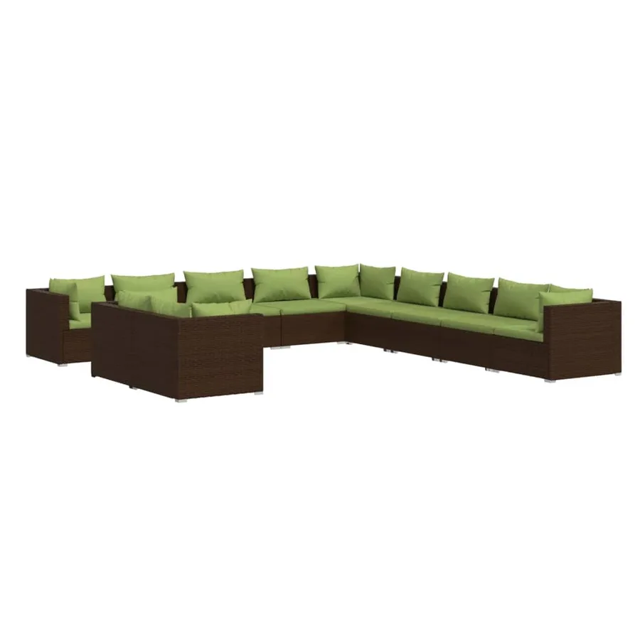 Salon de jardin 11 pcs avec coussins marron résine tressée - 2