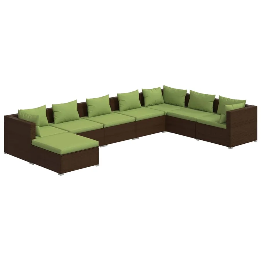 Salon de jardin 8 pcs avec coussins résine tressée marron - 2