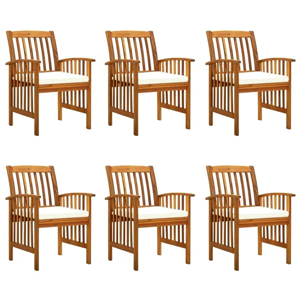 Ensemble de 6 chaises de jardin avec coussins en bois d'acacia massif