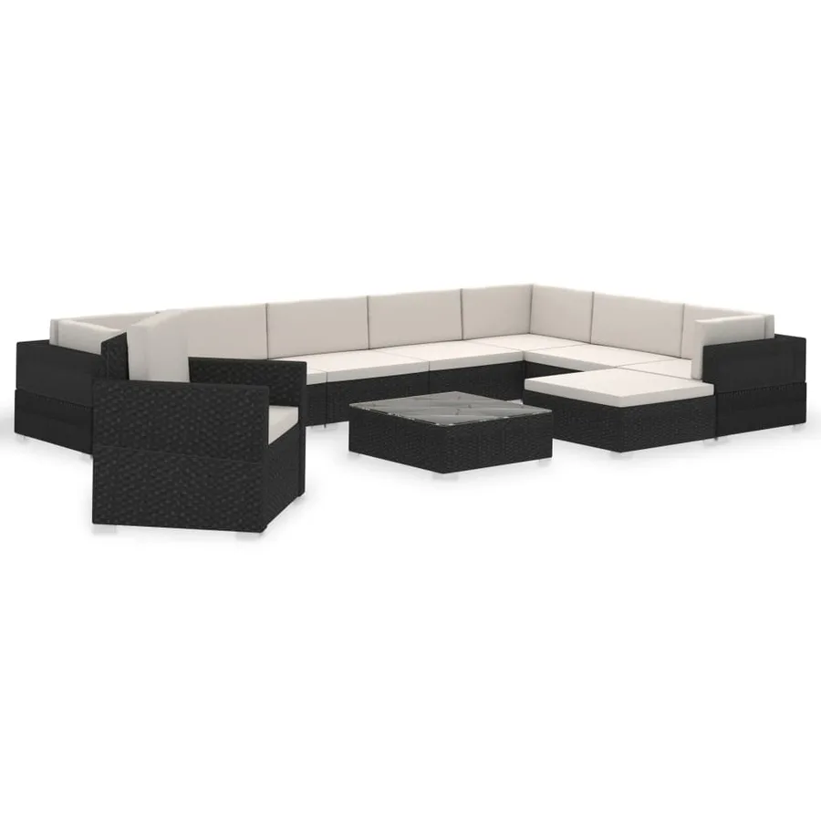 Salon de jardin 12 pcs avec coussins résine tressée noir - 2