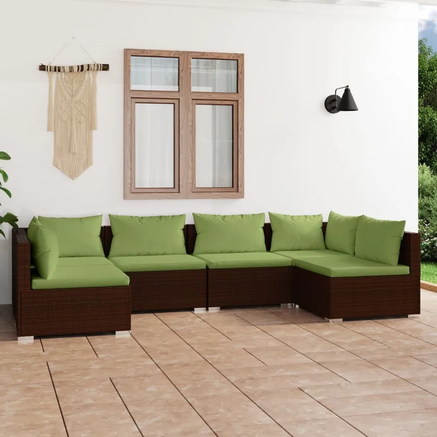 Salon de jardin 6 pcs avec coussins Résine tressée Marron