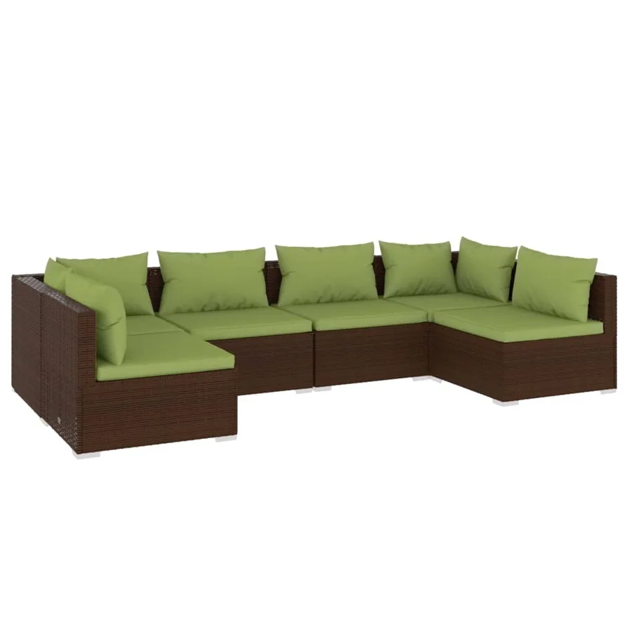 Salon de jardin 6 pcs avec coussins Résine tressée Marron - 2