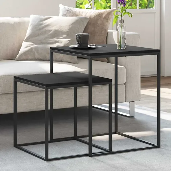 Ensemble de table basse 2 pcs bois d'ingénierie et métal
