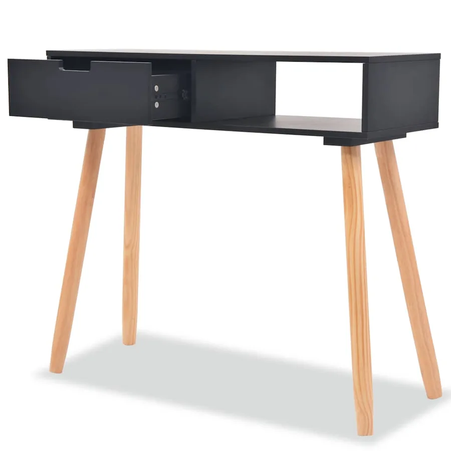 Table console Bois de pin massif 80 x 30 x 72 cm Noir - 2