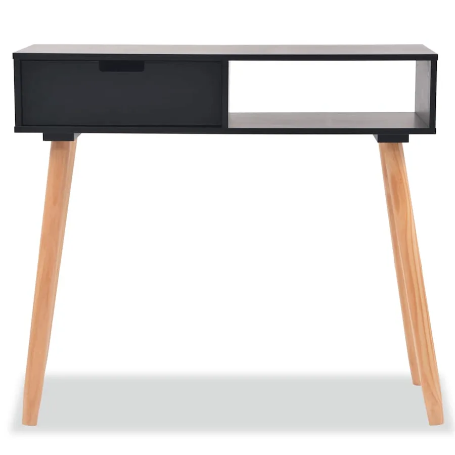 Table console Bois de pin massif 80 x 30 x 72 cm Noir - 3