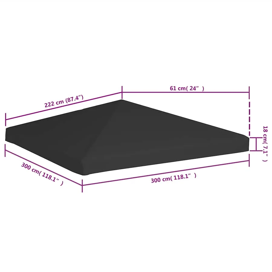 Toile de toit de belvédère 270 g/m² 3x3 m Noir - 6