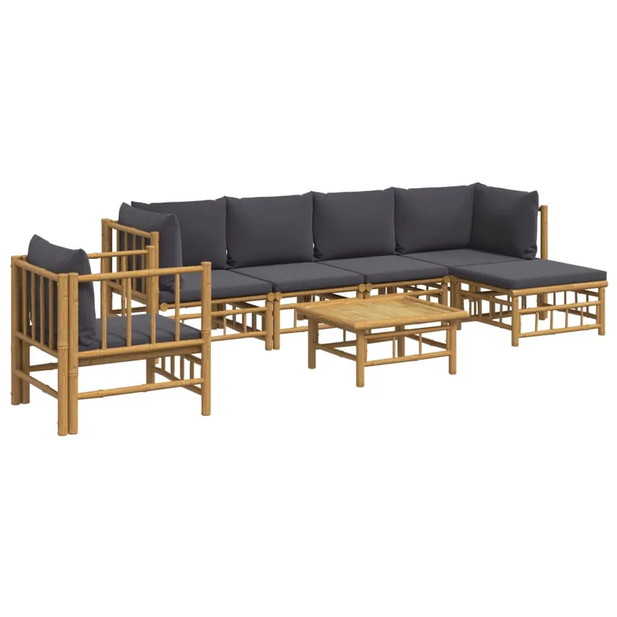Salon de jardin 7 pcs avec coussins gris foncé bambou - 3