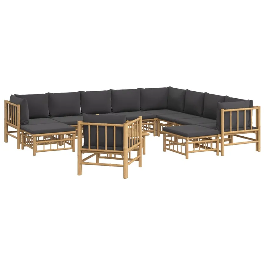 Salon de jardin 12 pcs avec coussins gris foncé bambou - 3
