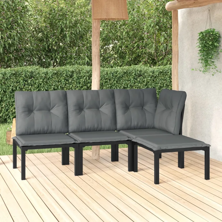 Salon de jardin 4 pcs noir et gris résine tressée