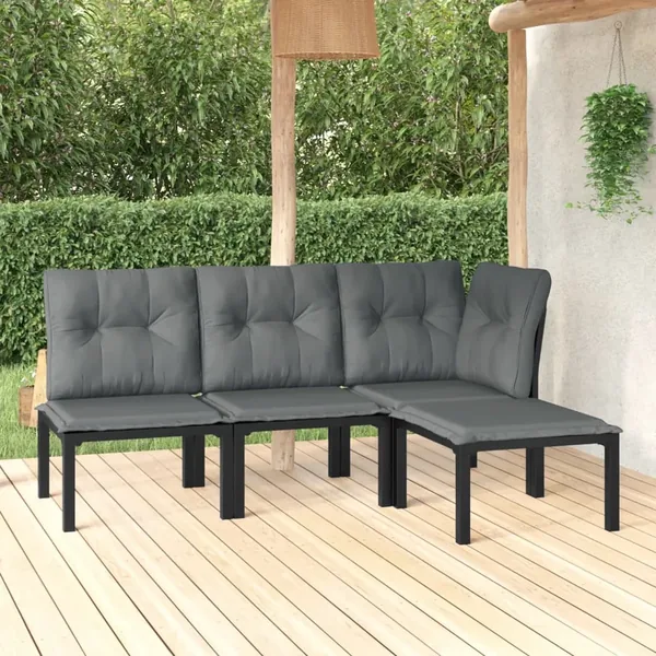 Salon de jardin 4 pcs noir et gris résine tressée