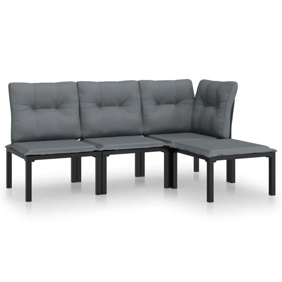 Salon de jardin 4 pcs noir et gris résine tressée - 2