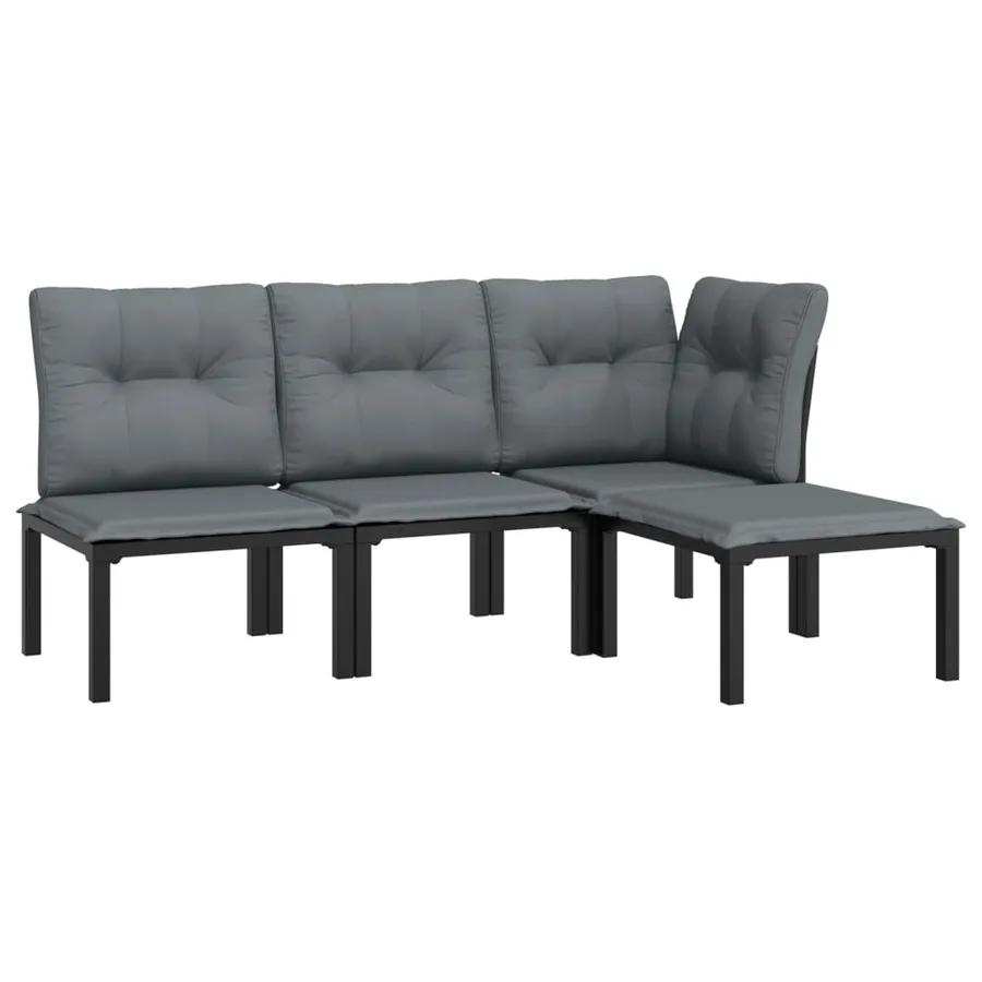 Salon de jardin 4 pcs noir et gris résine tressée - 3