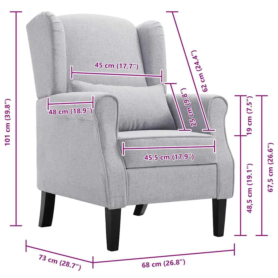 Fauteuil gris clair tissu - 9