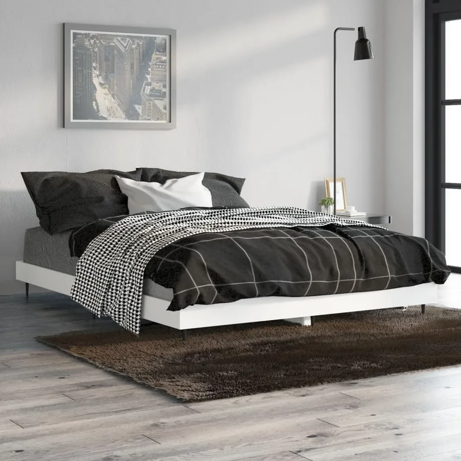 Cadre de lit sans matelas blanc 140x190 cm bois d'ingénierie - 4