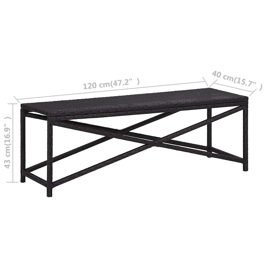 Banc de jardin 120 cm Résine tressée Noir - 5