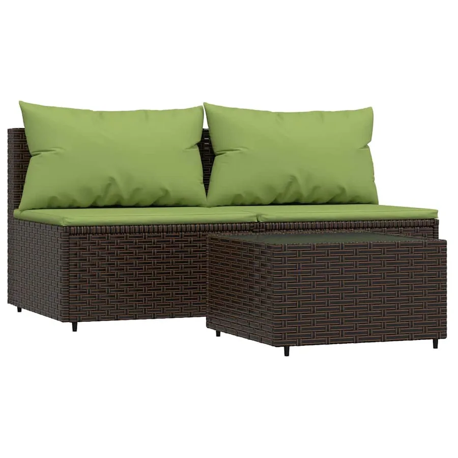 Salon de jardin 3 pcs avec coussins marron résine tressée - 2