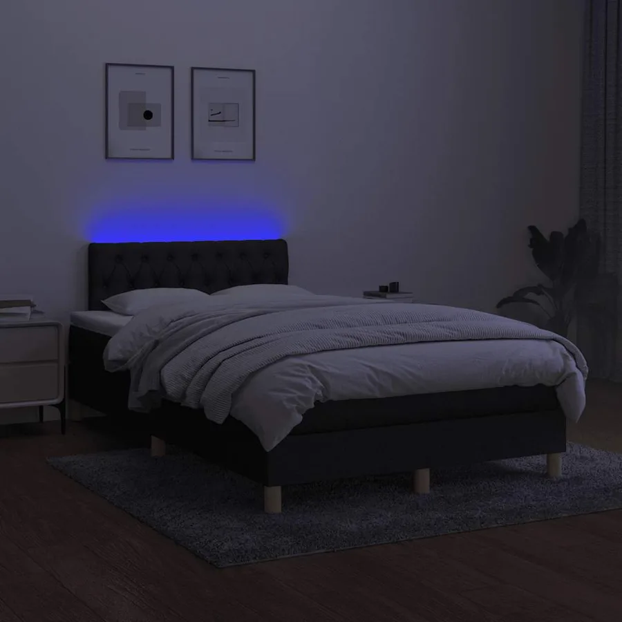 Sommier à lattes de lit avec matelas LED Noir 120x200 cm Tissu - 4