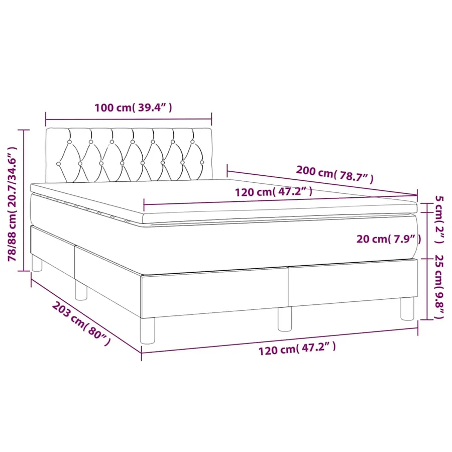Sommier à lattes de lit avec matelas LED Noir 120x200 cm Tissu - 8