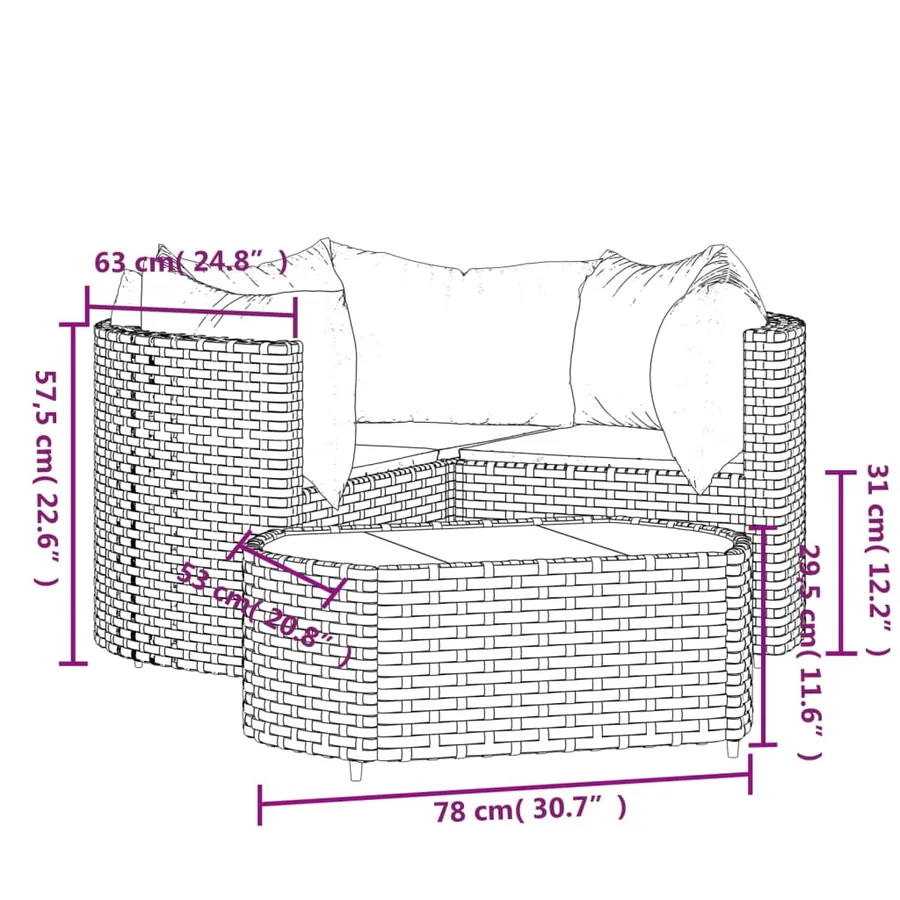 Salon de jardin 4 pcs avec coussins Marron Résine tressée - 11