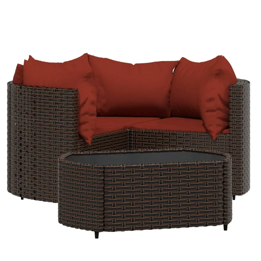 Salon de jardin 4 pcs avec coussins Marron Résine tressée - 2