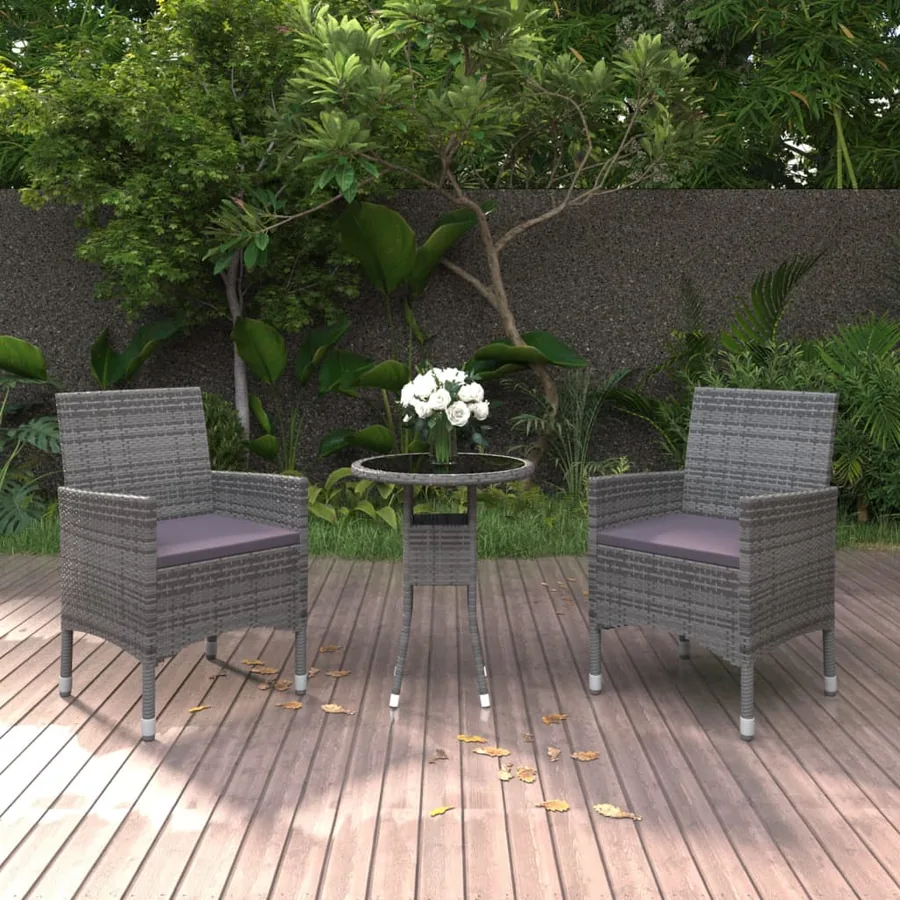 Ensemble à manger de jardin 3 pcs Résine tressée Gris