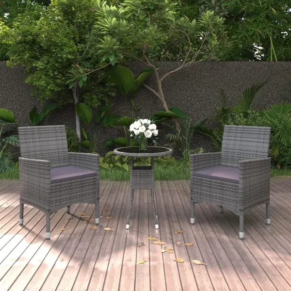 Ensemble à manger de jardin 3 pcs Résine tressée Gris