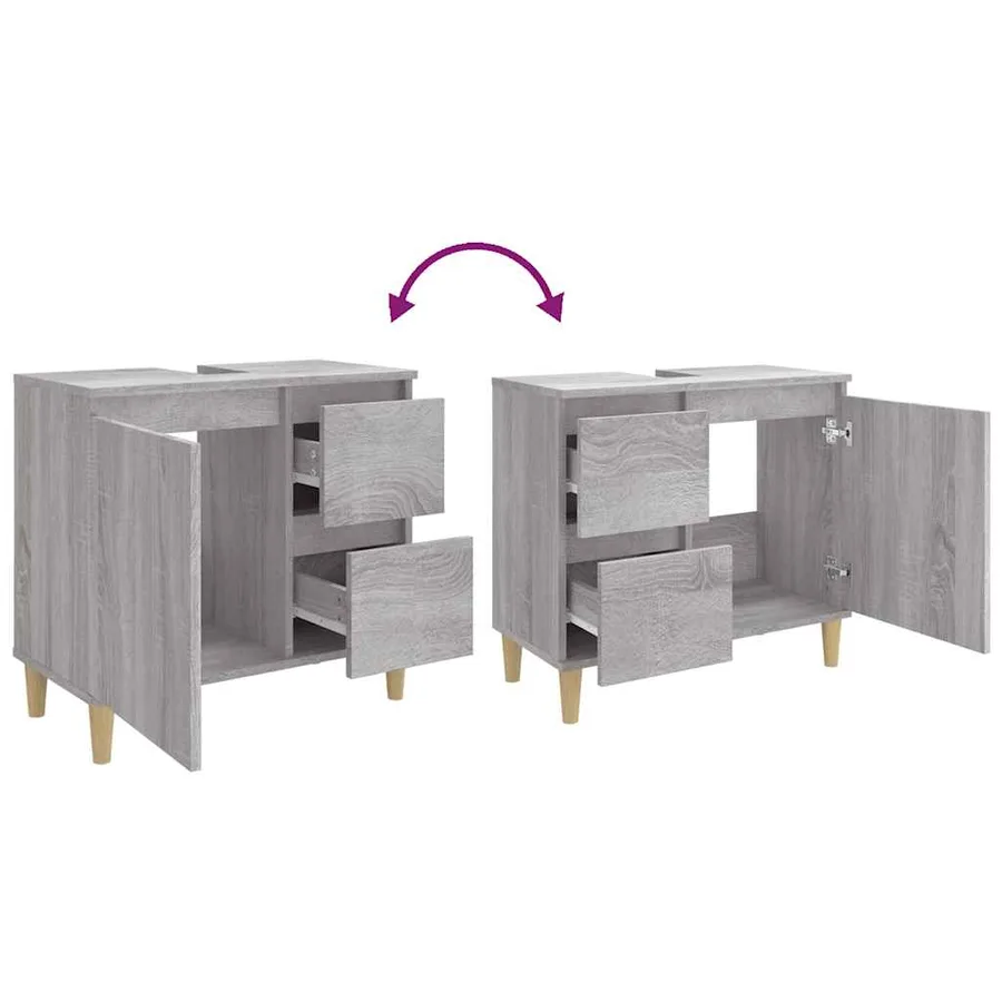 Armoire de bain sonoma gris 65x33x60 cm bois d'ingénierie - 10