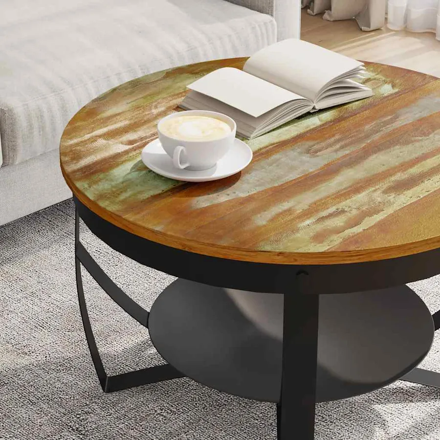 Table basse Ø68x43 cm Bois de récupération massif - 4