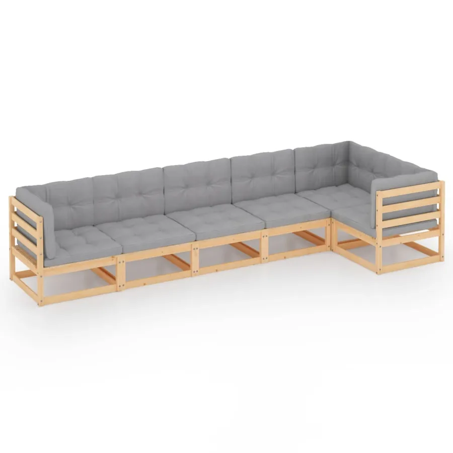Salon de jardin 6 pcs avec coussins Bois de pin massif - 2