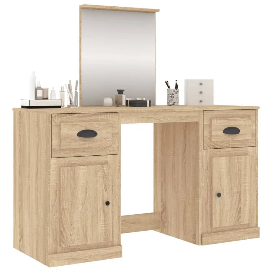 Coiffeuse avec miroir chêne sonoma 130x50x132,5 cm - 4