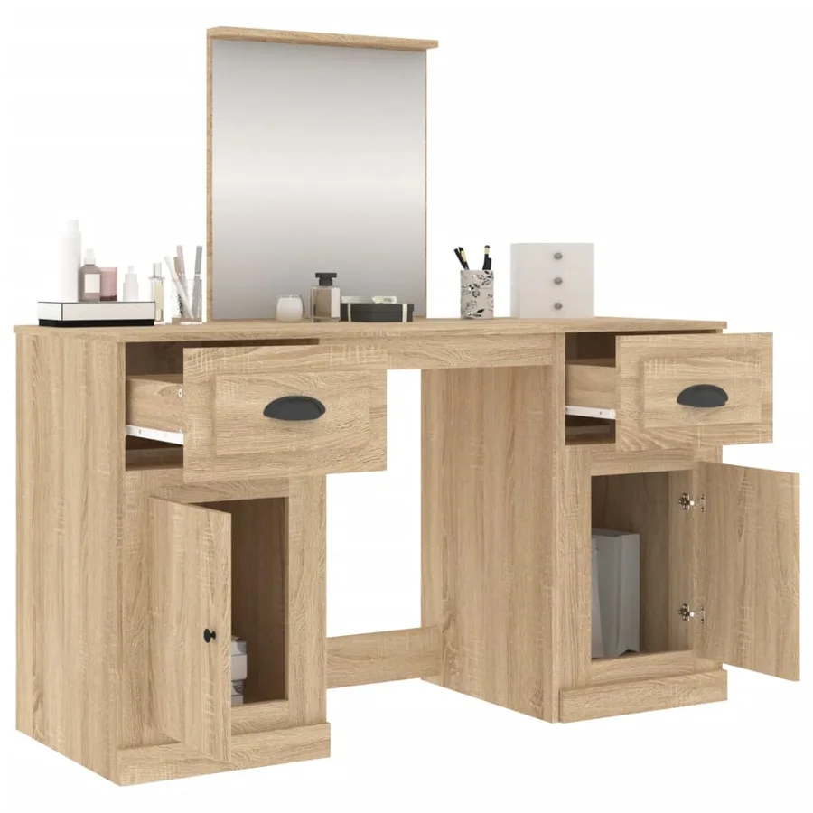 Coiffeuse avec miroir chêne sonoma 130x50x132,5 cm - 5