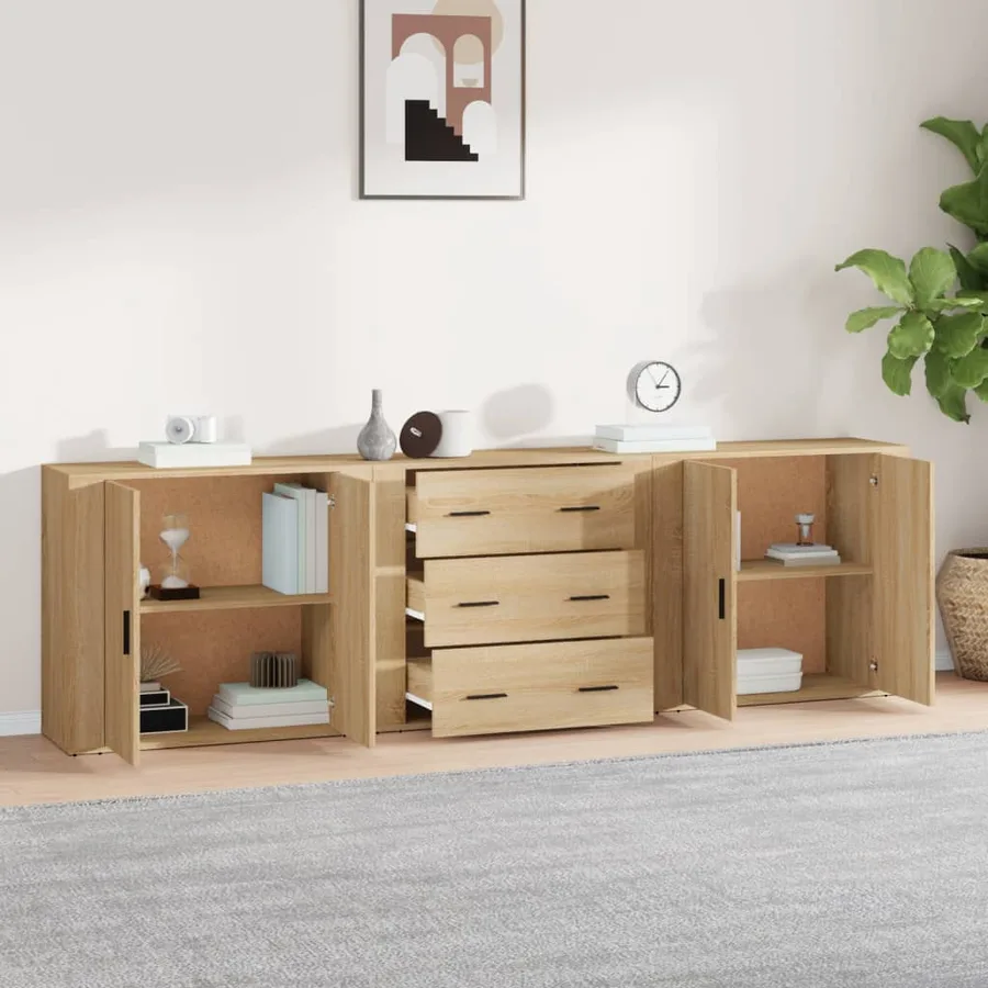 Buffets 3 pcs Chêne sonoma Bois d'ingénierie - 3