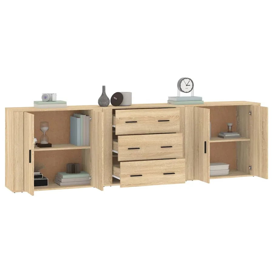 Buffets 3 pcs Chêne sonoma Bois d'ingénierie - 4