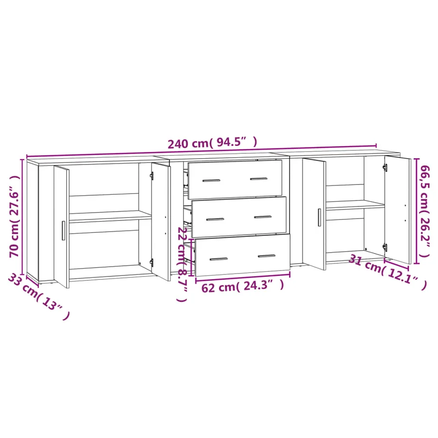 Buffets 3 pcs Chêne sonoma Bois d'ingénierie - 9