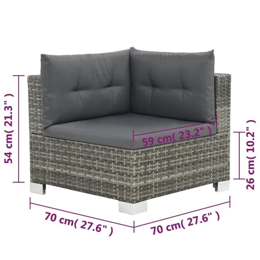 Salon de jardin 10 pcs avec coussins Résine tressée Gris - 7