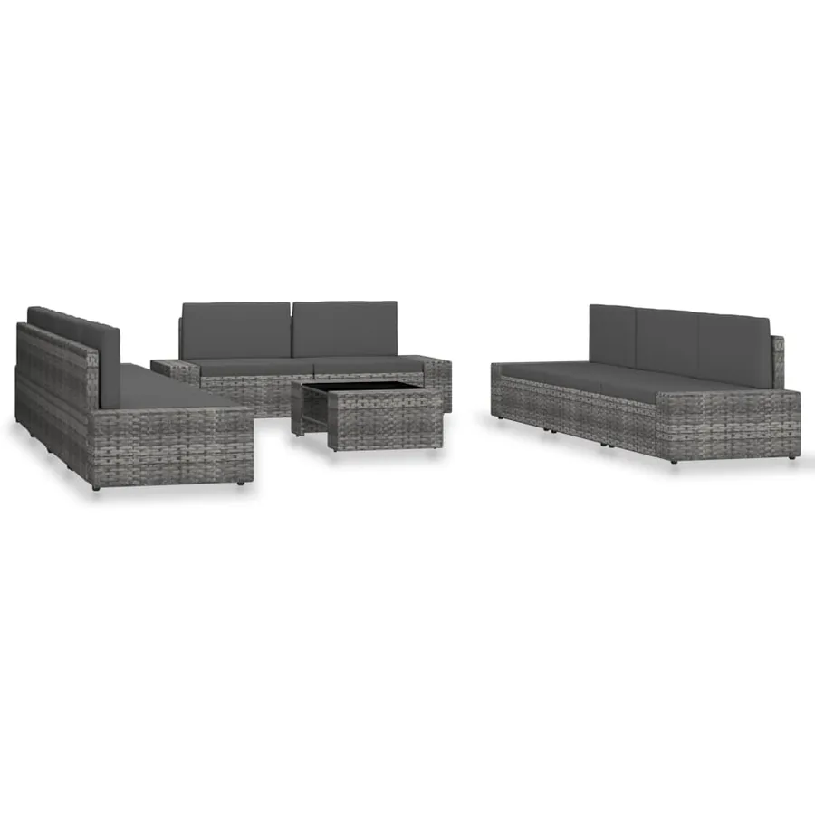 Salon de jardin 10 pcs Résine tressée Gris