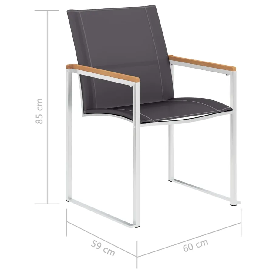 Chaises de jardin lot de 4 Textilène et acier inoxydable Gris - 8