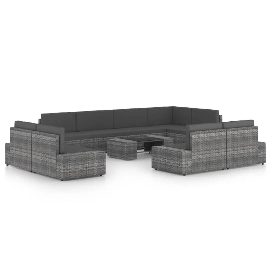 Salon de jardin 10 pcs avec coussins Gris Résine tressée