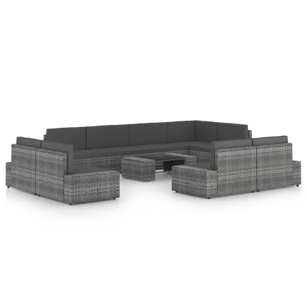 Salon de jardin 10 pcs avec coussins Gris Résine tressée