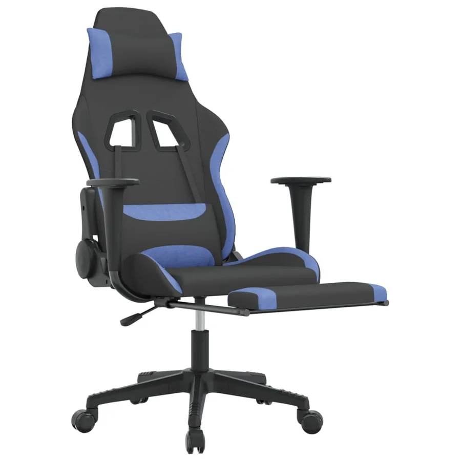 Chaise de jeu avec repose-pied Noir et bleu Tissu - 6