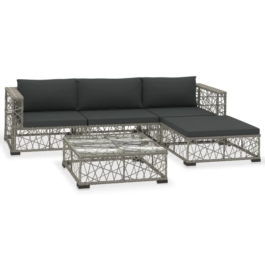 Salon de jardin 5 pcs avec coussins Résine tressée Gris - 2