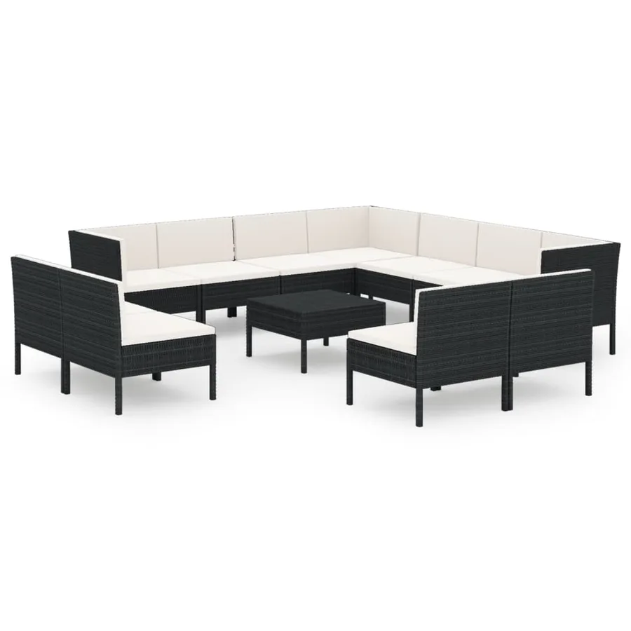 Salon de jardin 12 pcs avec coussins résine tressée noir - 2