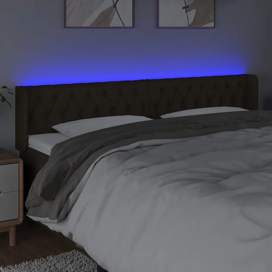 Tête de lit à LED Marron foncé 203x16x78/88 cm Tissu - 4