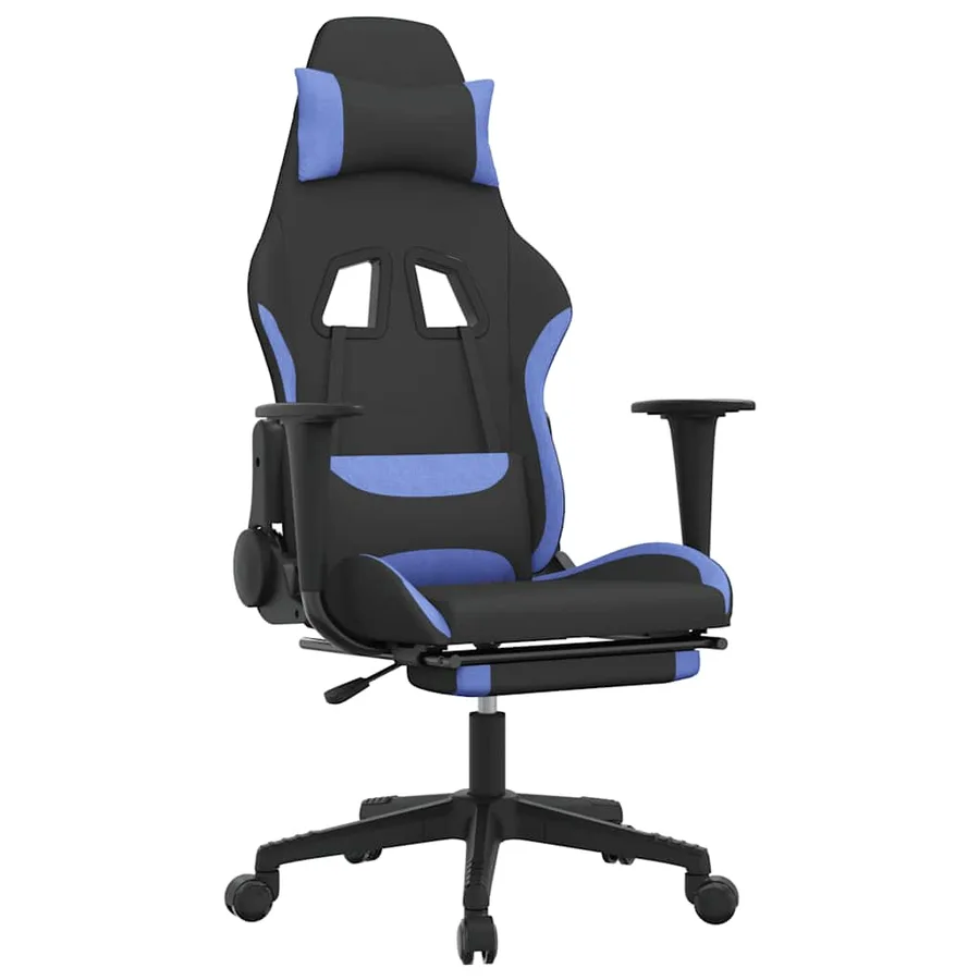 Chaise de jeu de massage avec repose-pied Noir et bleu Tissu - 2