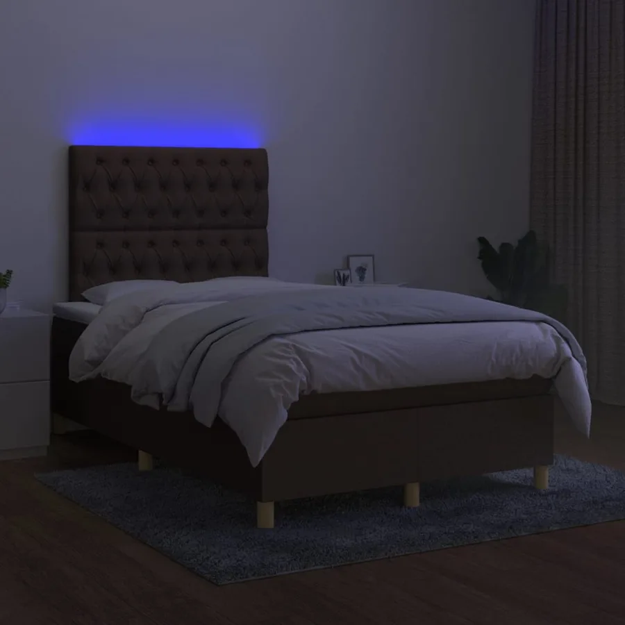 Sommier à lattes de lit matelas et LED Marron foncé 120x200 cm - 4