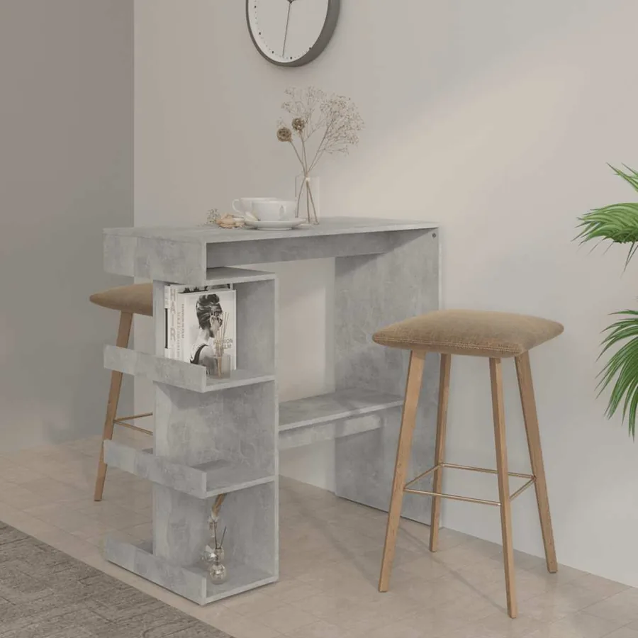 Table de bar étagère de rangement Gris béton Bois d'ingénierie